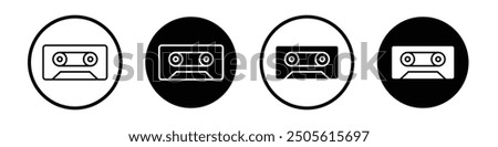 Old Cassette vector icon set black filled and outlined style.