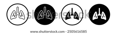 Lungs vector icon set black filled and outlined style.