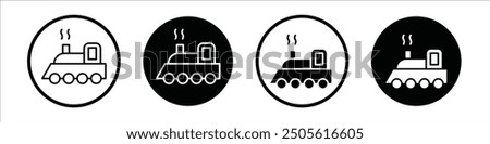 Locomotive vector icon set black filled and outlined style.