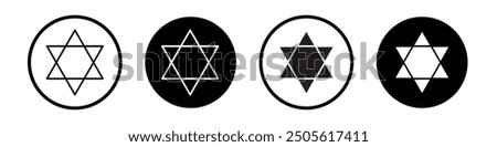 Star of David vector icon set black filled and outlined style.