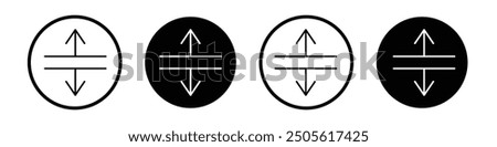 Split vertical vector icon set black filled and outlined style.