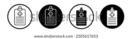 Medical records vector icon set black filled and outlined style.