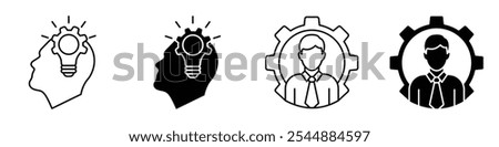 Skills icon collection in black and white filled and solid vector style.