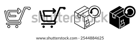 Return purchase icon collection in black and white filled and solid vector style.