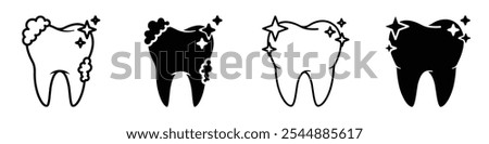 clean tooth icon collection in black and white filled and solid vector style.