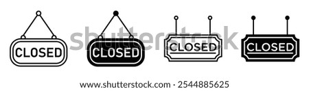 Closed sign icon collection in black and white filled and solid vector style.