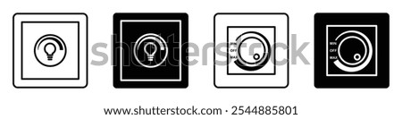 Dimmer icon collection in black and white filled and solid vector style.