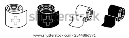 Bandage roll icon collection in black and white filled and solid vector style.