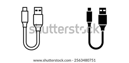 USB connection icons in outline and fill. vector illustration for ui.