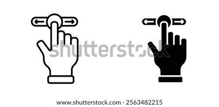 Push to slide right and left gesture icons in outline and fill. vector illustration for ui.