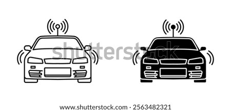 car front view icons in outline and fill. vector illustration for ui.