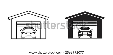 Car garage icons in outline and fill. vector illustration for ui.