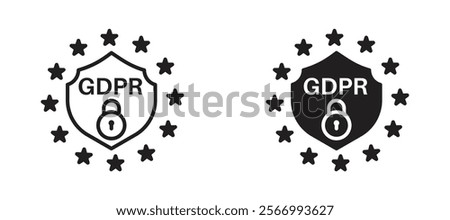 GDPR icons in outline and fill. vector illustration for ui.