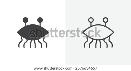 Spaghetti Monster Flying icon set in black flat solid and outlined style.