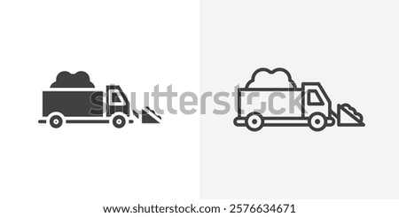 Snowplow icon set in black flat solid and outlined style.