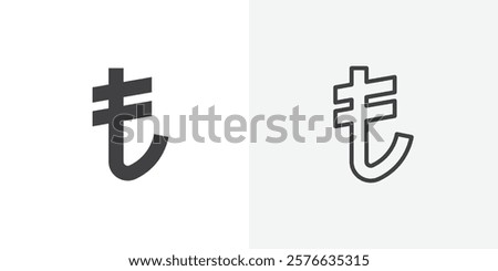 Lira sign icon set in black flat solid and outlined style.