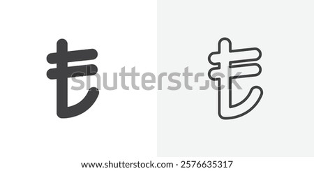 Lira sign icon set in black flat solid and outlined style.