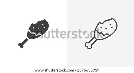 Drumstick bite icon set in black flat solid and outlined style.