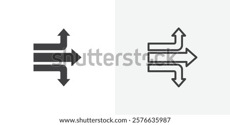 Diagram sankey icon set in black flat solid and outlined style.