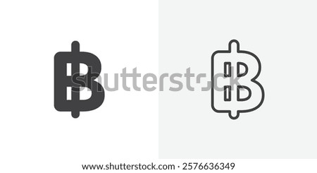 Baht sign set in black flat solid and outlined style.