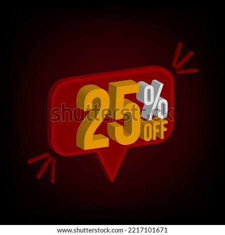 25% off. 3d banner with black and red gradient for offers and promotions.