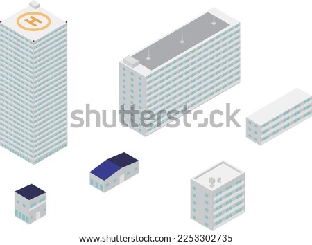 Illustration set of various isometric residential buildings