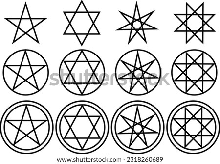 Five-pointed star, six-pointed star, seven-pointed star, eight-pointed star, illustration set