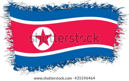 Flag of North Korea, officially the Democratic People's Republic of Korea (DPRK). Vector illustration of a stylized flag. Shaggy edge.