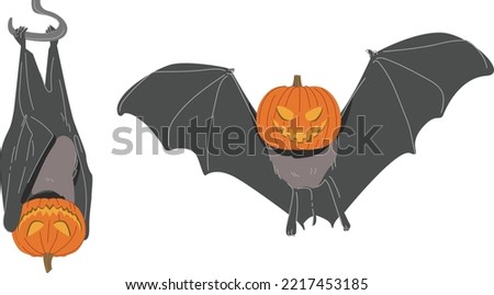 nesting position and fly off the bat with pumpkin head jack o lantern