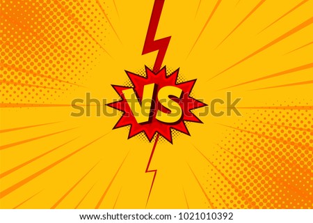 Versus VS letters fight backgrounds in flat comics style design with halftone, lightning. Vector illustration