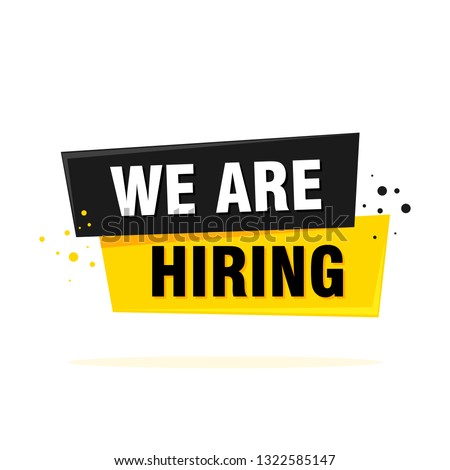 We are hiring label sign. Black and yellow origami style sticker. Vector illustration.