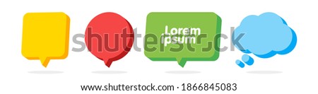 3d Speech Bubble Shapes Set. Vector cloud, square, circle and rectangle chat box banner. Banner, sticker, tag, badge template with space for text.