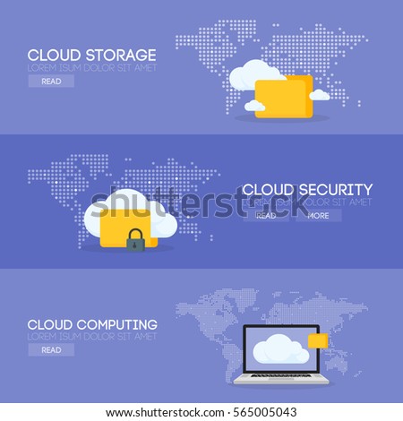 Cloud computing storage service and security banner concept. Vector illustration