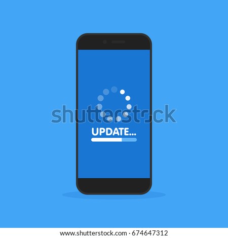 System software update and upgrade concept. Loading process in smart phone screen. Vector illustration.