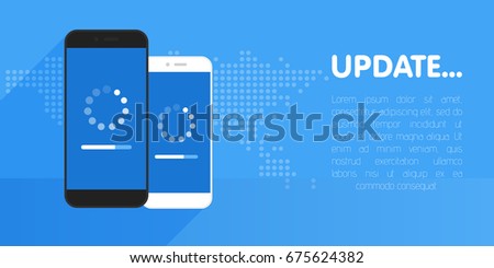 System software update and upgrade concept. Loading process in smart phone screen. Vector illustration.