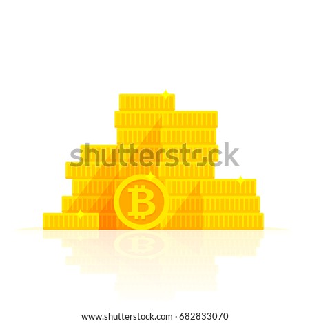 Golden bitcoins stack icon for cryptocurrency, virtual currency, digital money, ecash. Vector illustration.