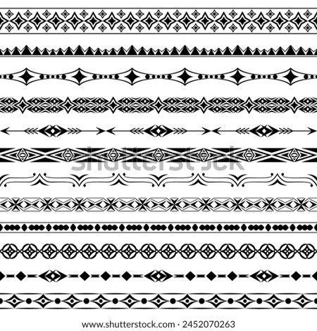 Vector set of seamless brushes. Group of elegant simple border designs for certificates, friezes, headbands, borders, frames, cards, invitations, printing on textiles, paper. Brushes included in file