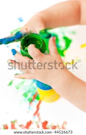 painted baby hands and paint buckets