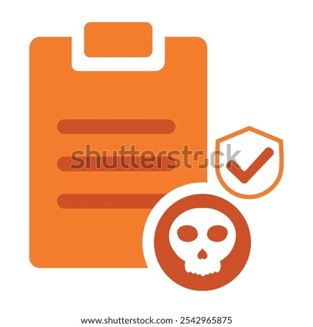 task clipboard with shield and skull icon isolated on white background