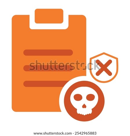 task clipboard with shield and skull icon isolated on white background