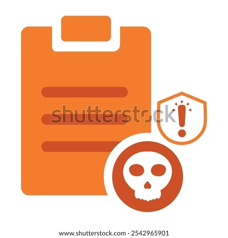 task clipboard with shield and skull icon isolated on white background