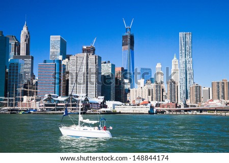 The New York City skyline at afternoon w the Freedom tower