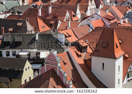 CESKY KRUMLOV - AUGUST 21, 2012: The City Roofs. The castle and city of Cesky Krumlov is saved by UNESCO since 1992.