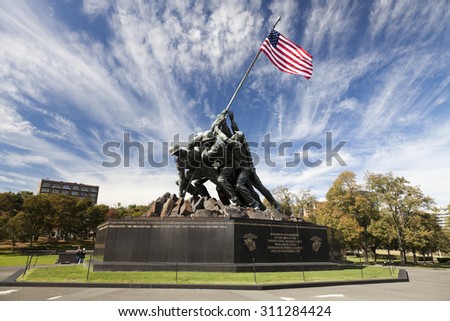 WASHINGTON DC, USA - OCTOBER 20, 2014: Iwo Jima statue in Washington DC. The statue honors the Marines who have died defending the United States since 1775.
