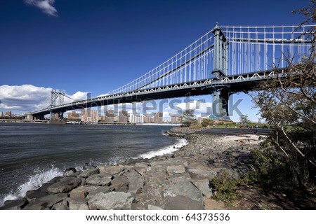 The New York City Uptown skyline at the afternoon w Manhattan Bridge