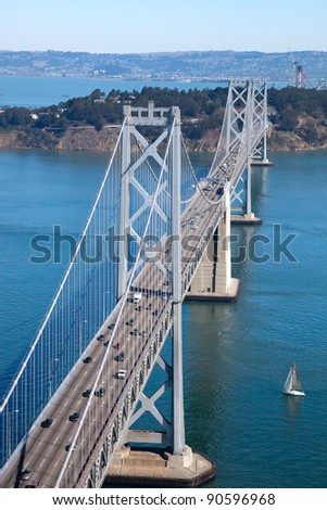 San Francisco Bay bridge and Treasure Island aerial