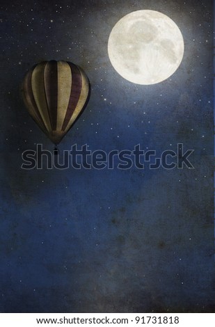Vintage textured background with balloon and moon