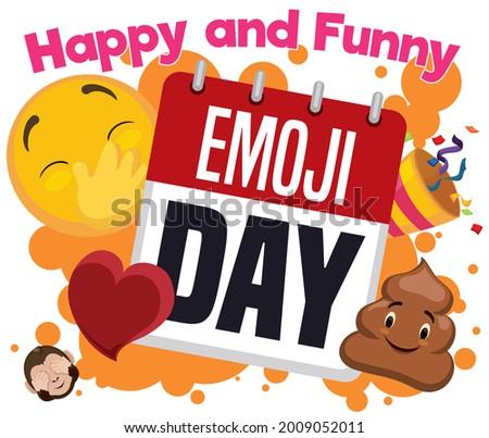 
Loose-leaf calendar with emojis of pile of poo, heart, streamers, see no evil monkey and yellow smiling face with hand over mouth promoting a happy and funny Emoji Day.