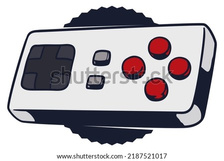 Design in flat style with classic video game controller, with Dpad and buttons over a dark button.