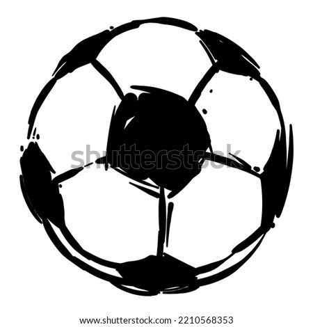 Drawing of a soccer ball, painted in black ink over white background.